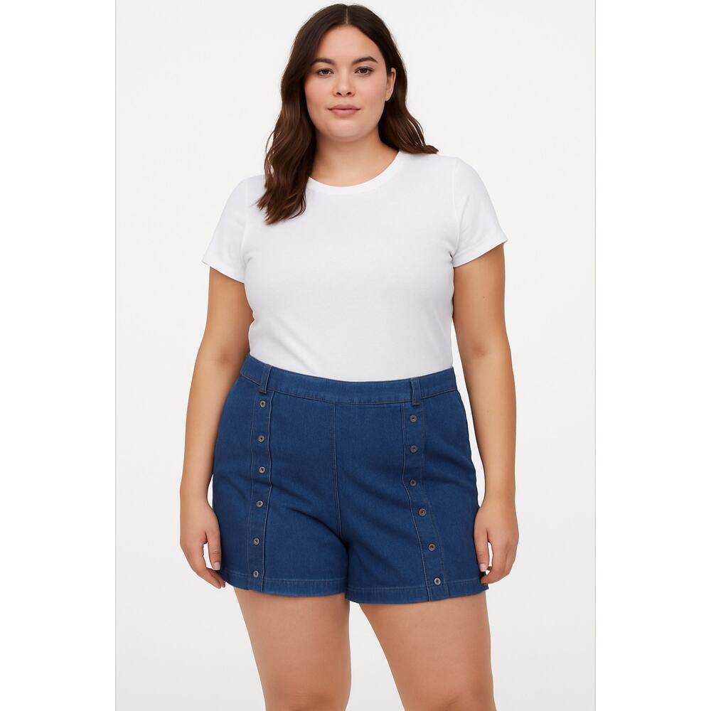 3x1 NYC Shorts Denim Amy Button Abella High Rise Blue Size Large NWT